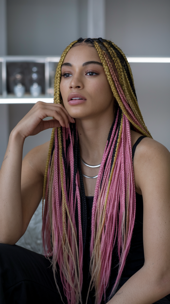 Boho Knotless Braids with Color for Dark Skin